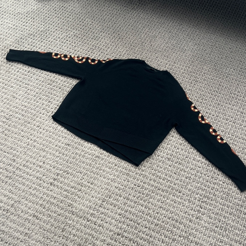 Skull Cashmere Black Sweater with Orange Accents